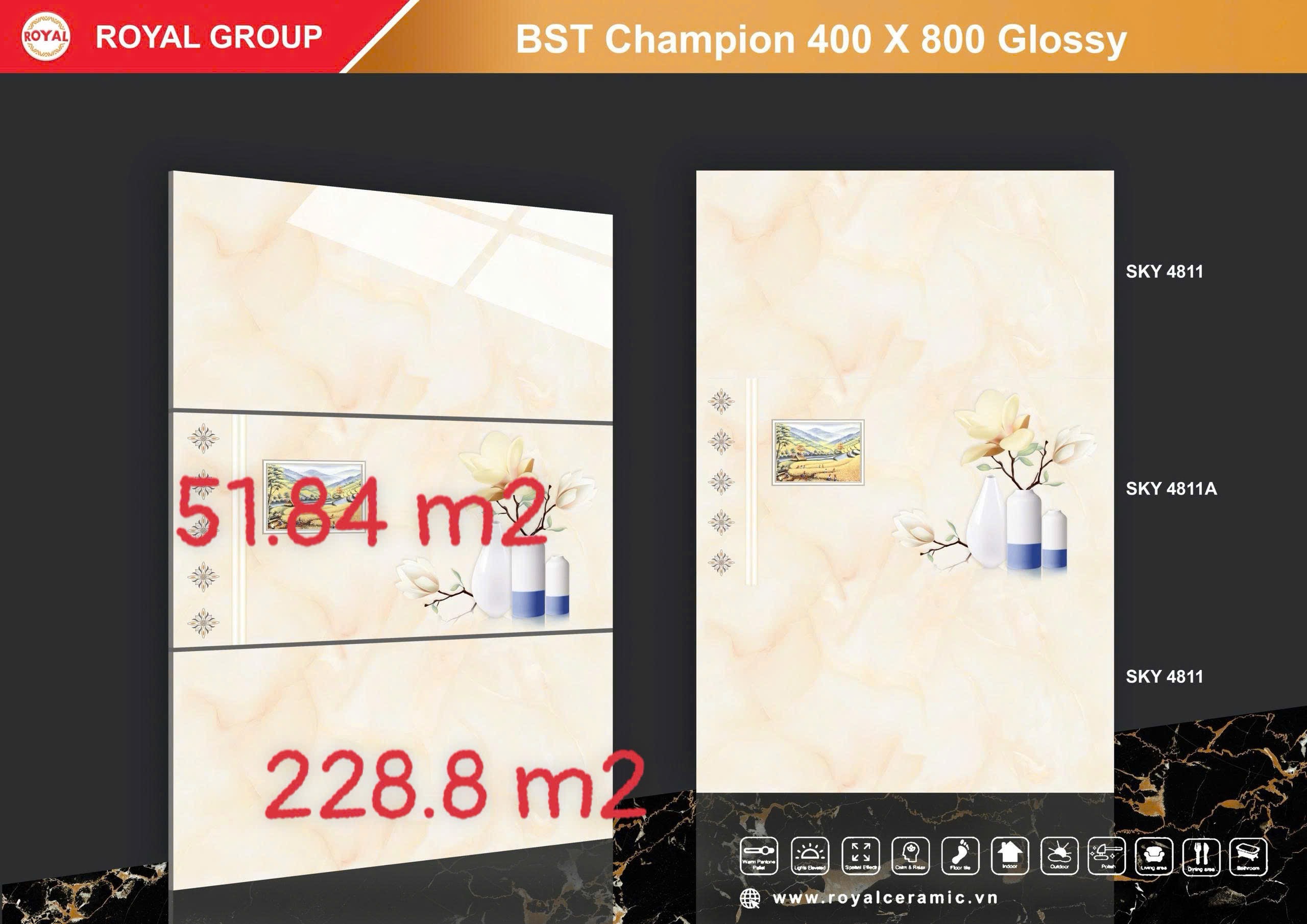 Đá men bóng Hoàng Gia loại 1 40x80